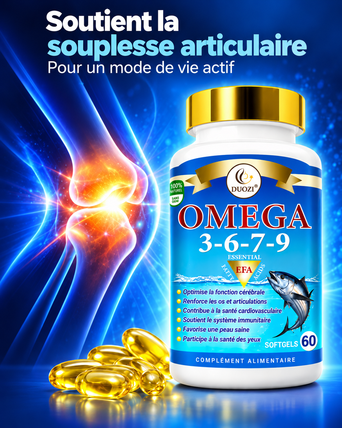 🧠 OMEGA 3-6-7-9 DUOZI® — Protection Cœur, Cerveau & Énergie