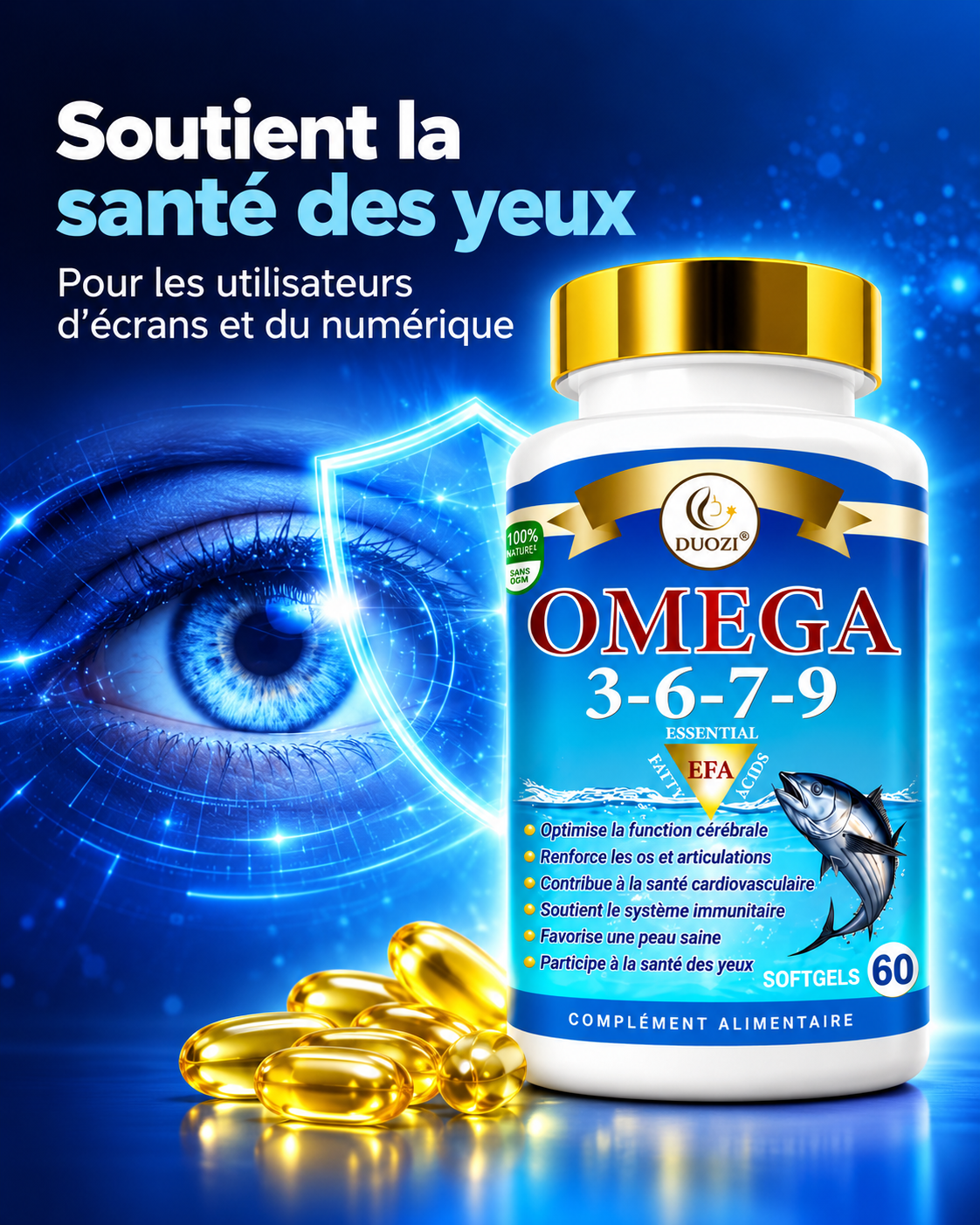 🧠 OMEGA 3-6-7-9 DUOZI® — Protection Cœur, Cerveau & Énergie