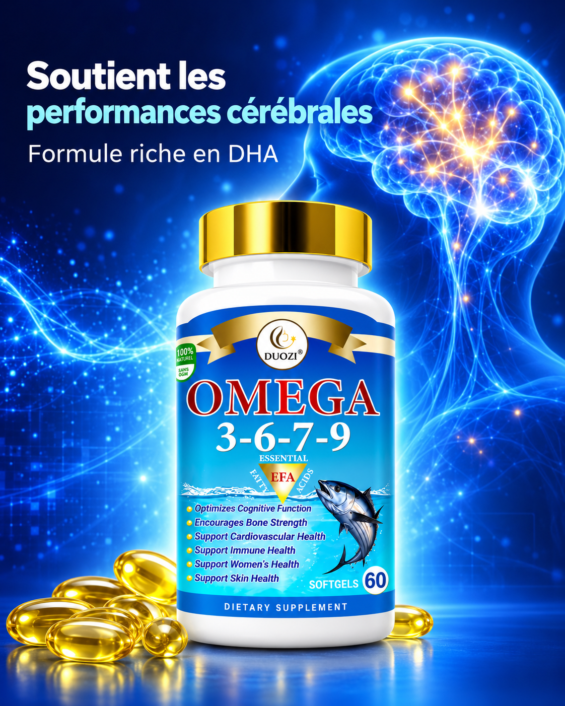 🧠 OMEGA 3-6-7-9 DUOZI® — Protection Cœur, Cerveau & Énergie