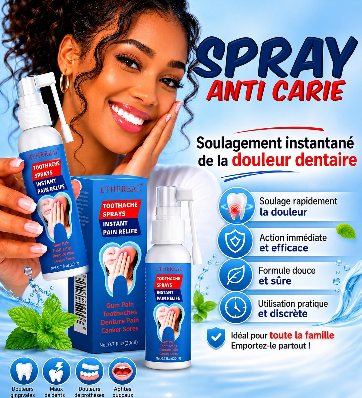 🦷 Spray Antidouleur Dentaire – Soulagement Rapide de l'Inconfort