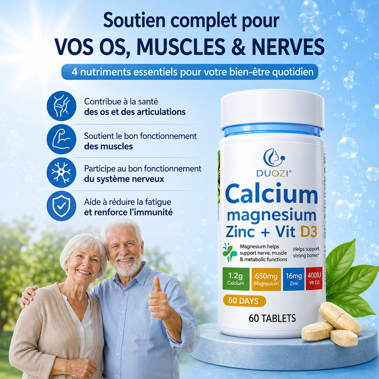 💪 Calcium + Magnésium + Zinc + Vitamine D3