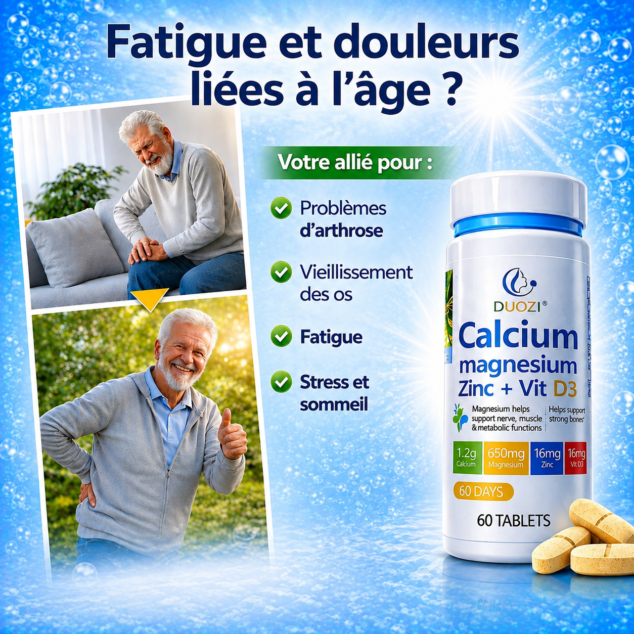 💪 Calcium + Magnésium + Zinc + Vitamine D3