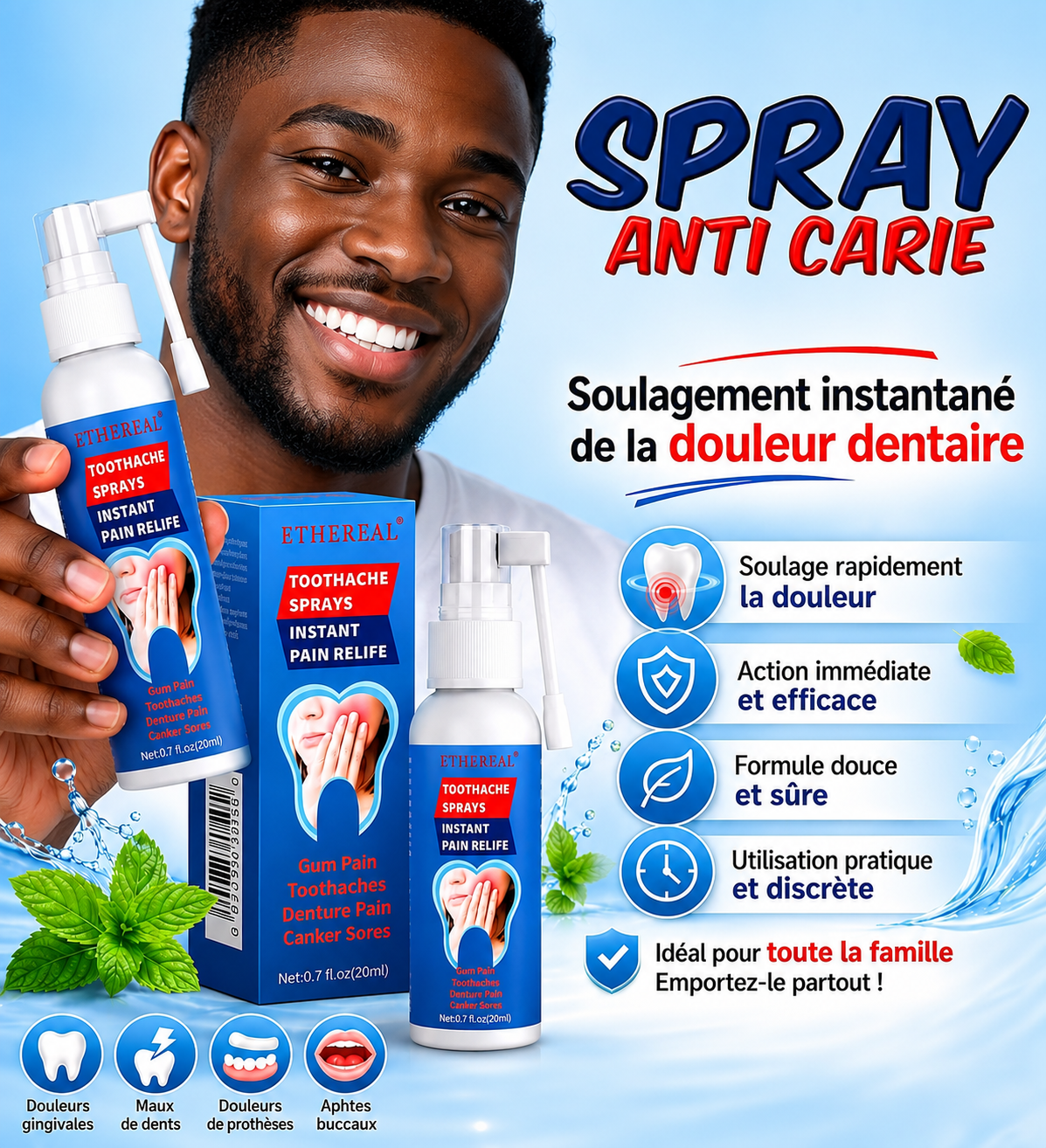 🦷 Spray Antidouleur Dentaire – Soulagement Rapide de l'Inconfort